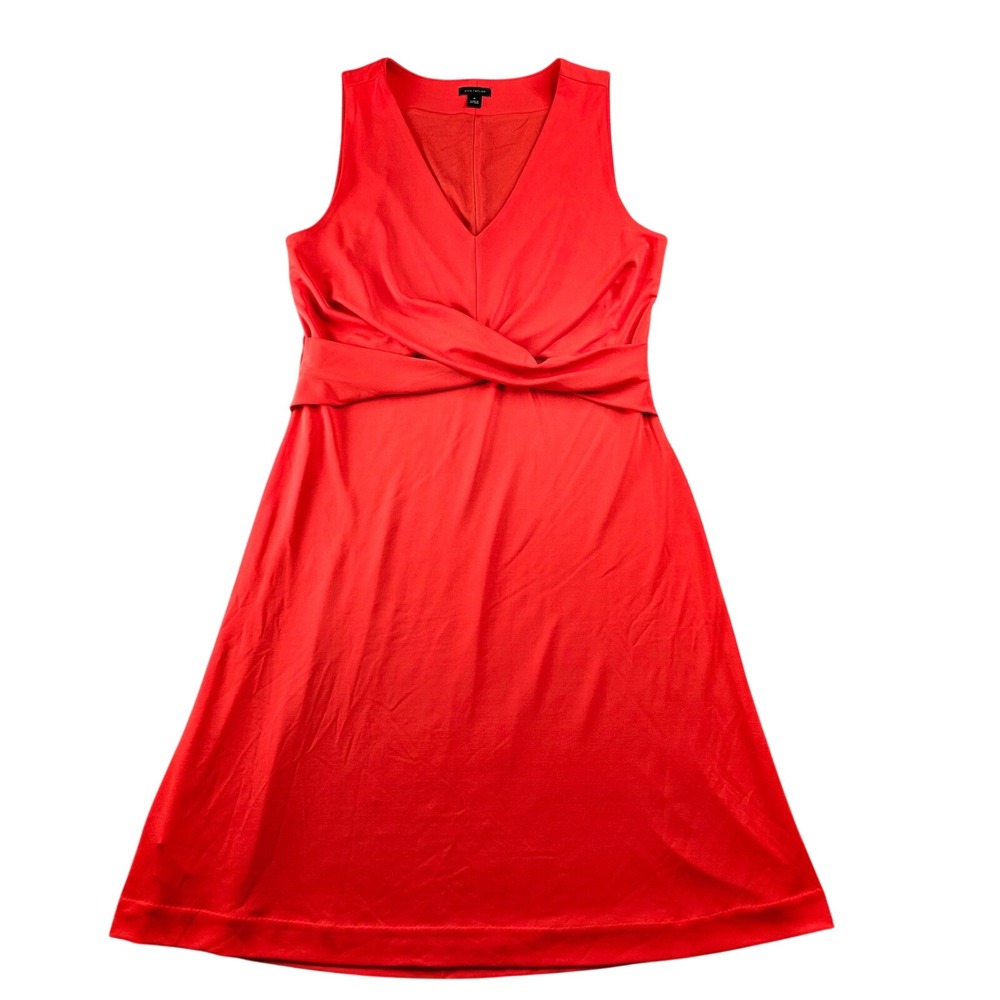 Ann Taylor Matte Jersey Midi Dress Women's Medium Fiery Red Twist Front V-Neck